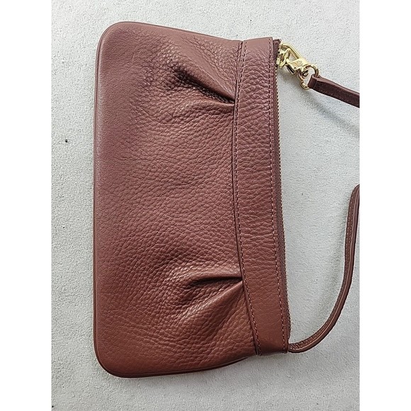 EUC - Brooks Brothers Brown Leather Wristlet Full Zip Top Gold Hardware - Picture 7 of 12